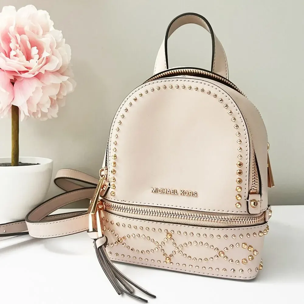 MK Michael Kors Rhea Mini Studded Backpack Pink Rose Gold